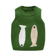 Модный свитер для маленьких мальчиков вязаный свитер с рыбками из мультфильмов, жилет для мальчиков, хлопковый теплый свитер для мальчиков, жилет весенне-зимняя одежда для малышей