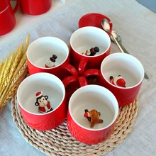 Милый мультфильм красная керамическая чашка красивое животное чашка кофе творческая Санта Клаус обезьяна Пингвин напитки Кружка