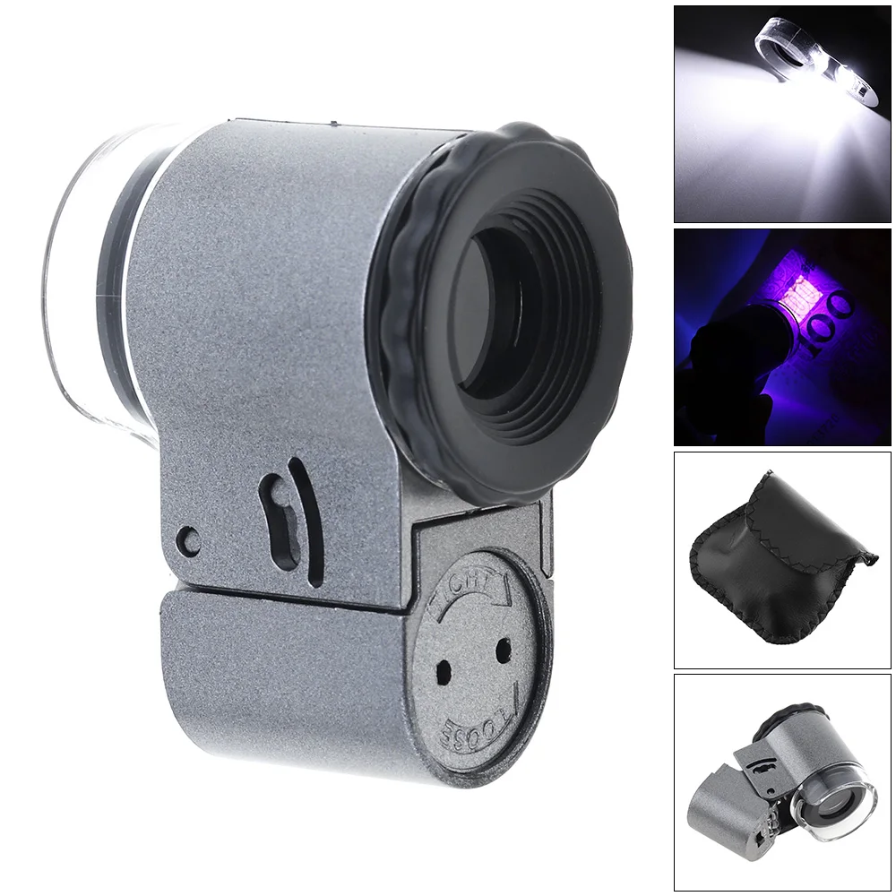 50X Magnifier Adjustable Magnifying Glass Optical Tool with 2 LED Light and UV Light for Jewelry