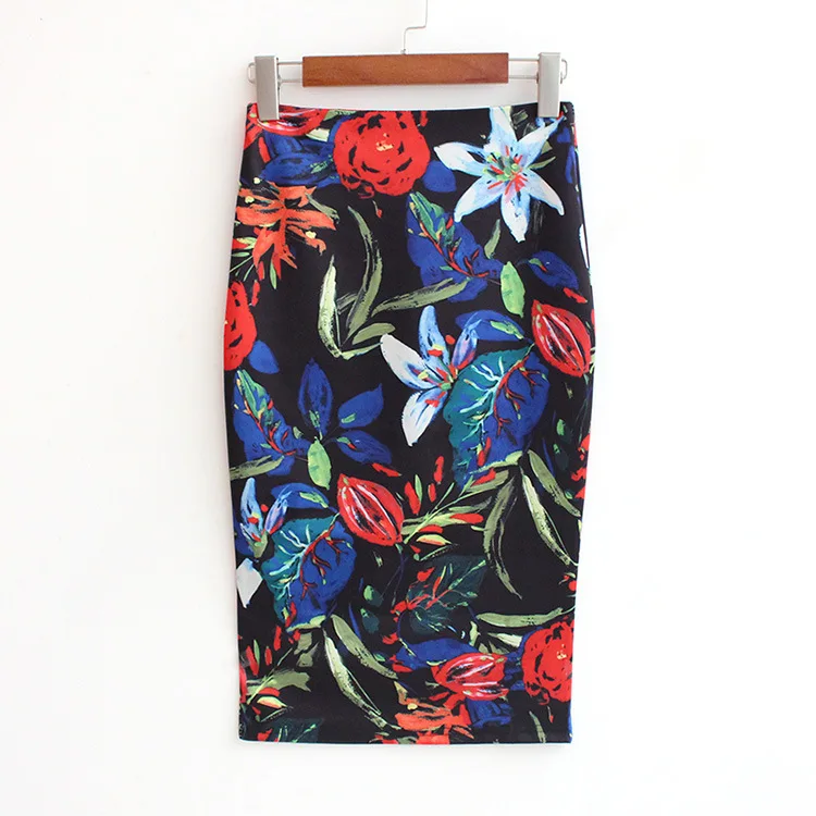 Danjeaner, летняя стильная юбка-карандаш, Женская юбка средней длины с высокой талией, винтажная элегантная облегающая юбка средней длины с цветочным принтом размера плюс - Цвет: 12