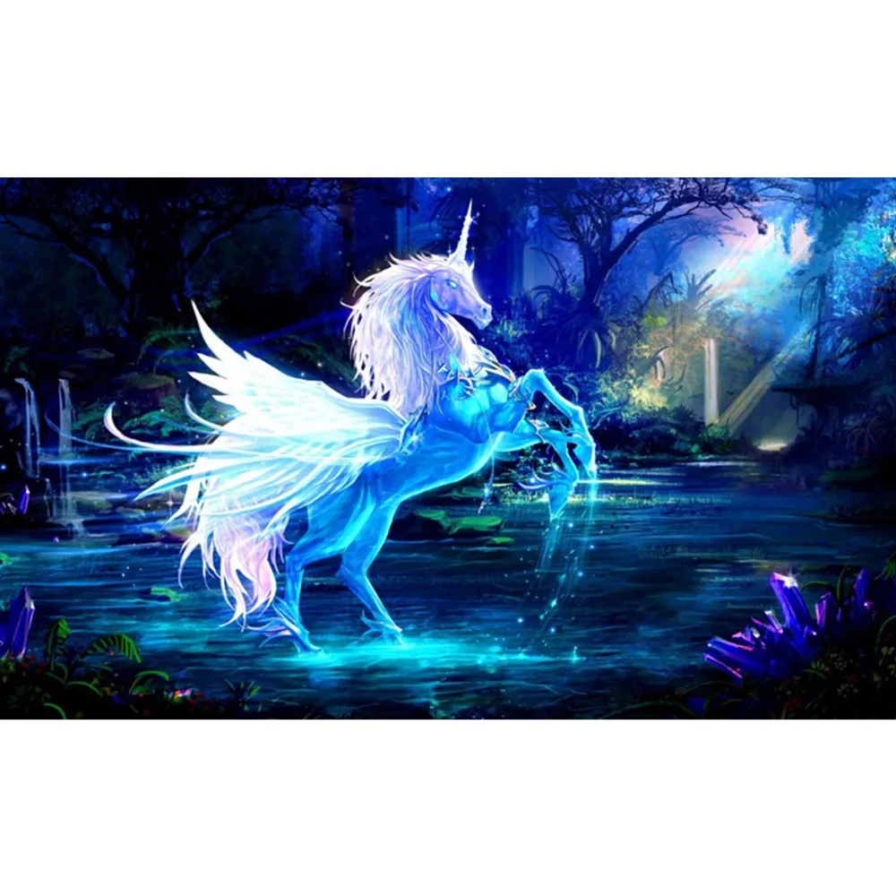 5D DIY Diamond Painting White Unicorn Animal Full Drill Square Embroideri Rhinestones Pasted Scroll Yarn-Dyed | Дом и сад