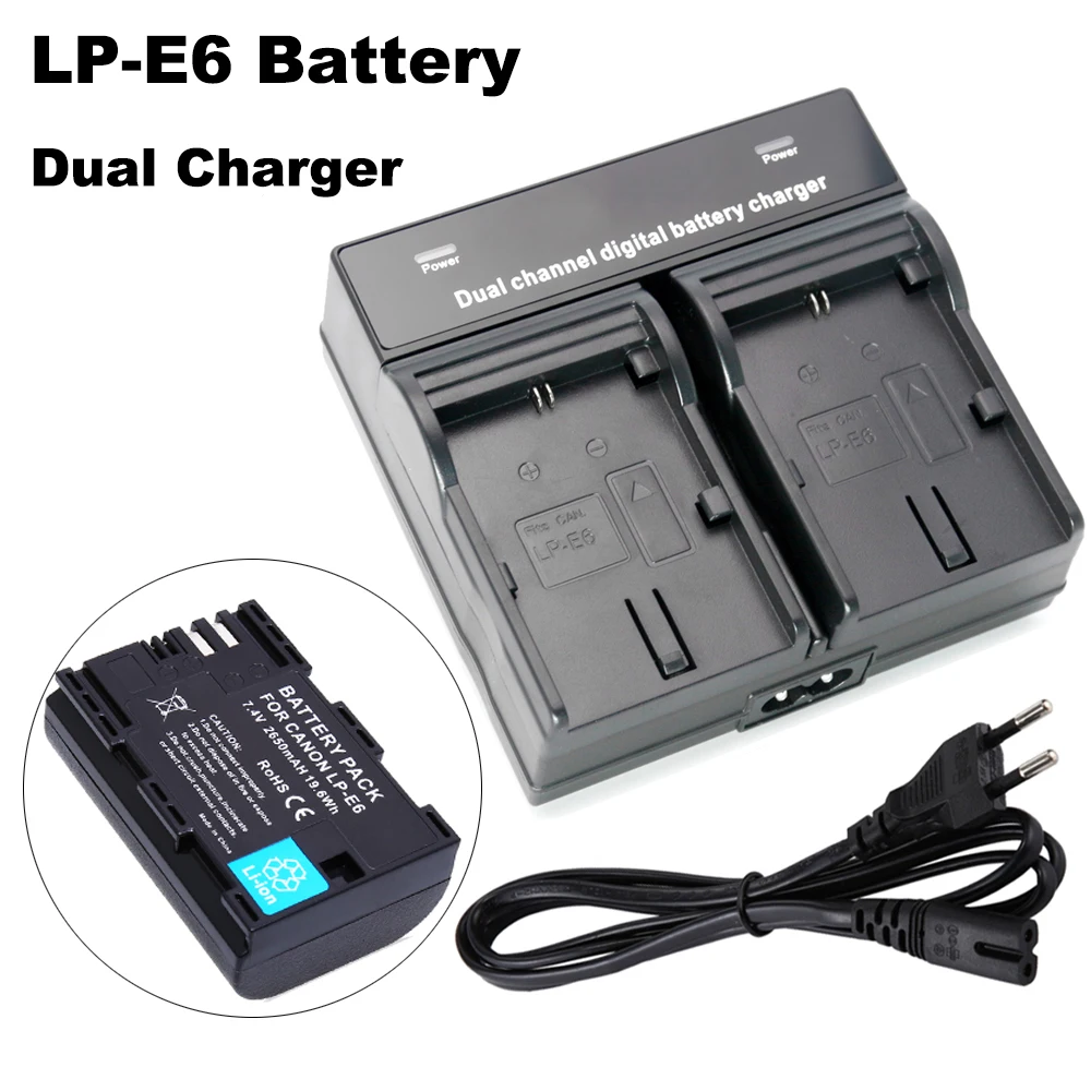 

LP-E6 LP E6 LPE6 Digital battery Dual Charger for Canon EOS 5DS 5D Mark II Mark III 6D 7D 60D 60Da 70D 80D DSLR EOS 5DSR Camera