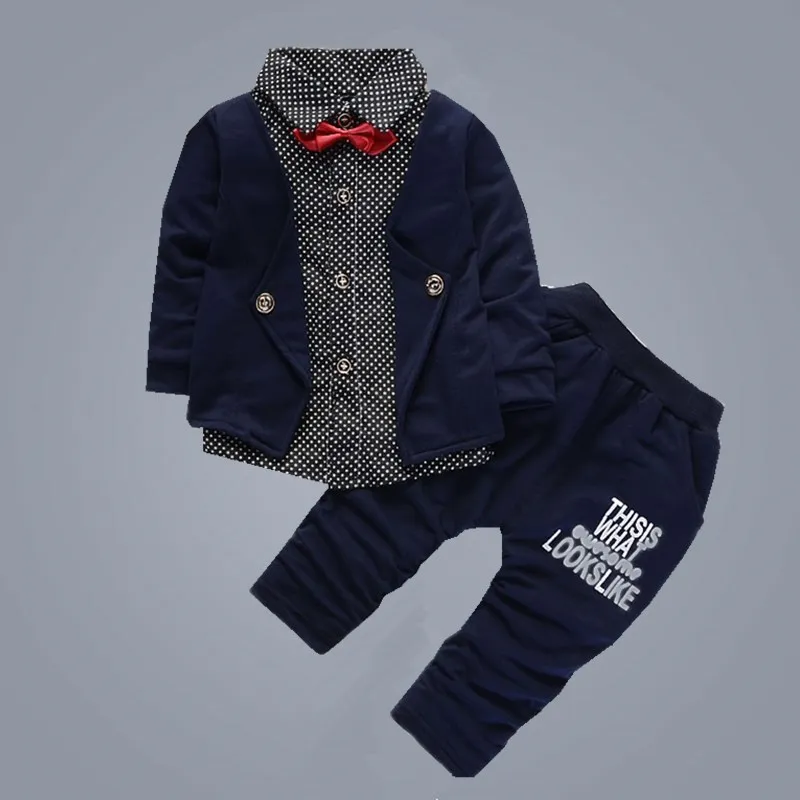 Новая модная осенняя для маленьких джентльменов Одежда для новорожденных одежда для мальчика комплекты галстук-бабочка с длинными рукавами+ длинные штаны 2 шт. Спортивный костюм