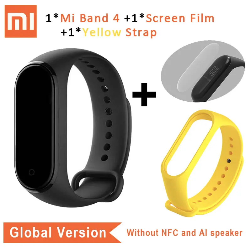 Xiaomi mi Band 4 глобальная версия браслет сердечного ритма mi Band 4 CN версия Смарт фитнес-Браслет Водонепроницаемый браслет умный браслет - Цвет: GB n Film n Yellow