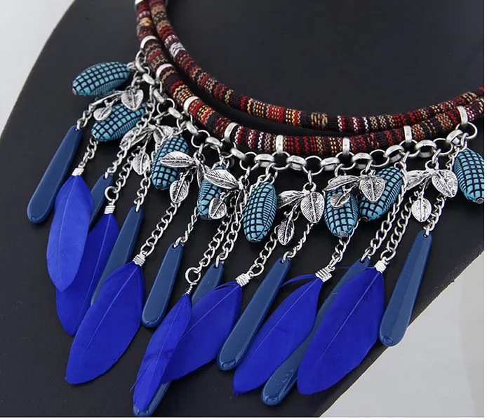 Kymyad Collier femme винтажные массивные ожерелья для женщин Bijoux синие перья ожерелья и подвески макси Colar