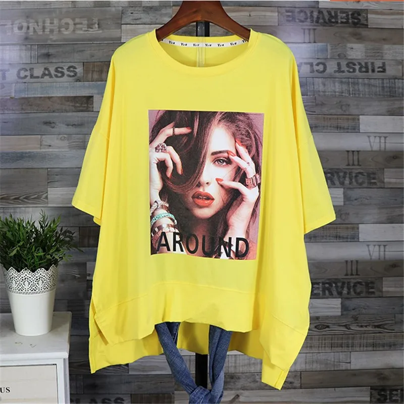 Большой размер, женская футболка с коротким рукавом и надписью, летняя одежда для младшей сестры, белые, черные, красные, желтые женские топы, XL, 3XL