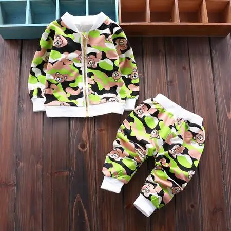 New 2016 autumn Newborn Suits Baby Girls Boys bear clothing sets Fashion Sports Kids coat pants