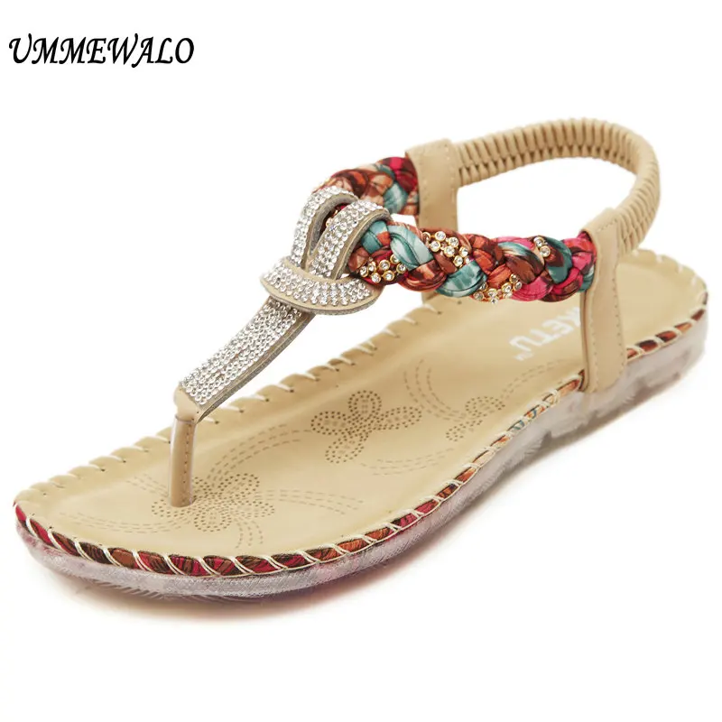 comprar UMMEWALO Sandálias de Verão Mulheres T cinta Sandálias Flip Flops Thong Designer Elastic Band Ladies Gladiador Sandália Sapatos Zapatos Mujer