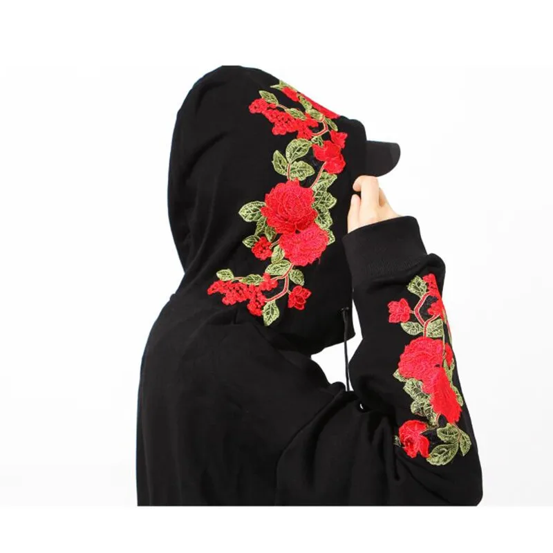  2018 New couples Hoodies roses Embroidered long Sleeve Men and Women Felpata vintage elegant casual