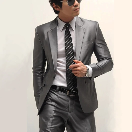 Ropa hombre traje para hombre traje slim gris brillante