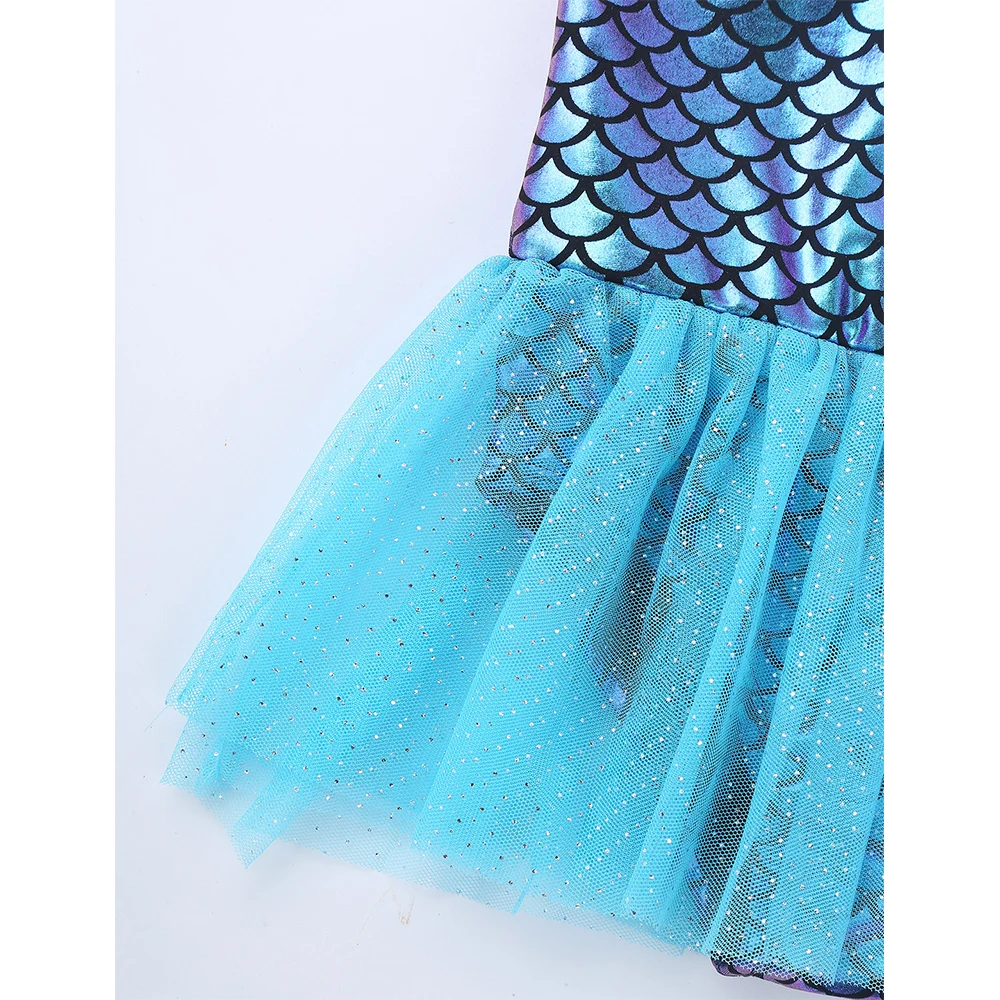 Платье Русалочки для маленьких девочек балетное платье-пачка танцевальная одежда для вечеринки без рукавов с принтом в виде рыбьей чешуи, блестящее фатиновое танцевальное трико