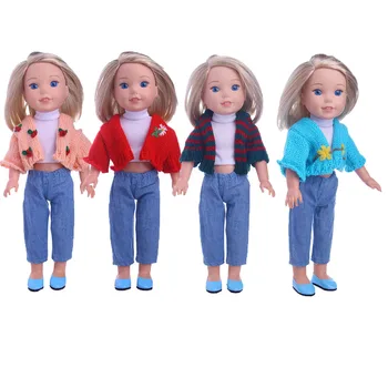 

4 kinds of Trend sweater set (jeans + pure white shirt + sweater) for Wellie Wisher doll ,Doll accessories