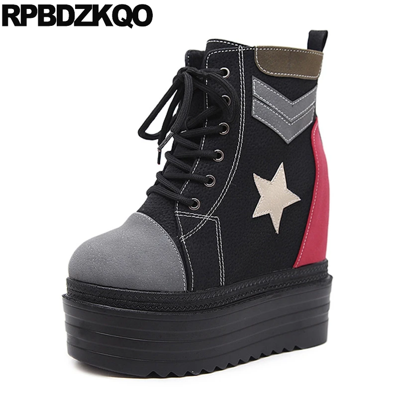 Stiefeletten Runde Cm Up Schwarzes Kappe Frauen Schwarz Wasserdicht Versteckte Keil Booties Höhe Zunehmende Lace Fetisch Japanischen 14 2016 Muffin wXPq0BUR