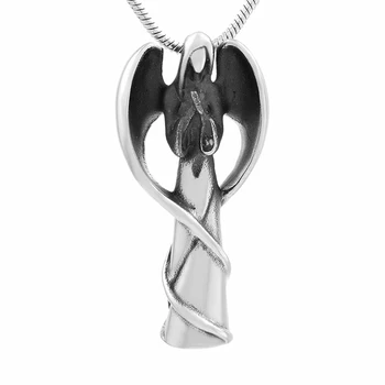 

IJD9739 Angel Memorial Cremation Jewelry Urn Necklace for Ash Stainless Steel Ashes Holder Keepsake Funeral Urns ( Black )