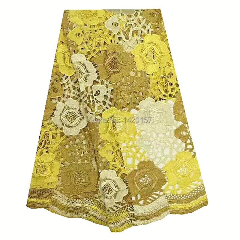 Absolutamente Lindo Nupcial Africano Laço de Tecido Amarelo Nigéria Nigéria Rendas 2017 Bordado Tela Do Laço Do Casamento de Alta Qualidade