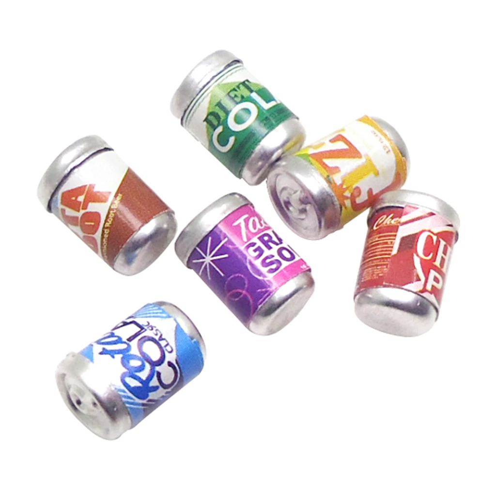Handmade Miniature Foods Groceries Model Soft Drink Juice Beer Bottles For 1/12 Dolls House Dining Room Accessories 6 Pieces