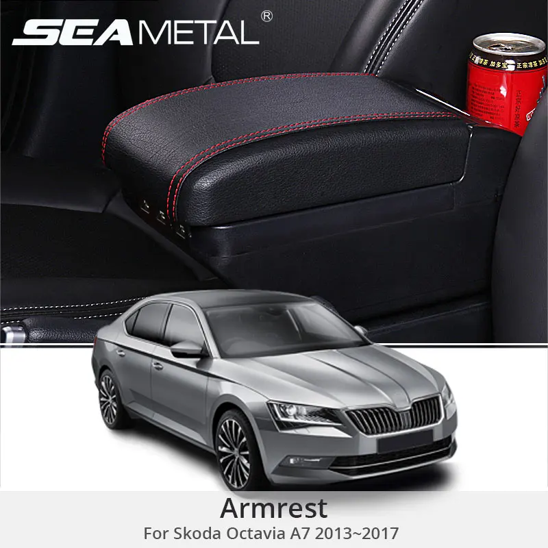 

For Skoda Octavia A7 2017 Armrest Box Leather Central Armrest Console Box USB Auto Storage Car Organizer Accessories Car-styling