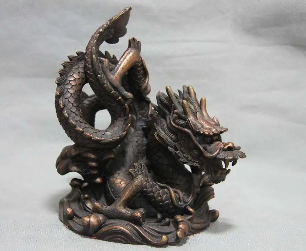 

China Pure Copper Bronze Feng Shui Zodiac Lucky Auspicious Spiral Dragon Statue
