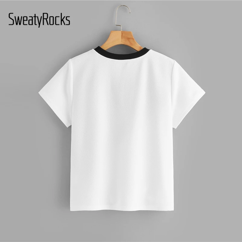 SweatyRocks, змеиный принт, цветная футболка с коротким рукавом, уличная одежда, летние модные футболки, повседневные женские стильные футболки