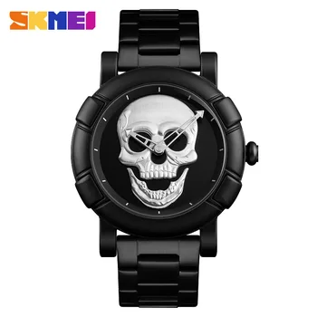 

SKMEI Classic Skull Pattern Men Quartz Watch Stainless Steel Sport Watches 30M Waterproof Male Wristwatch Relogio Masculino 9178