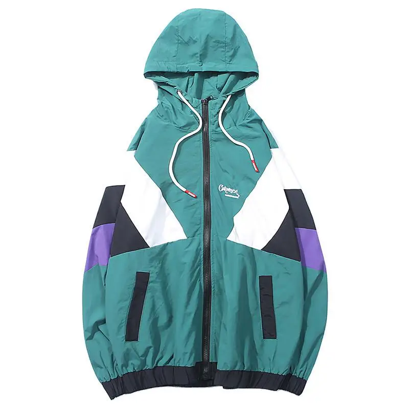 Harajuku Track Jacket Windbreaker Men Hip Hop Streetwear Hooded Jacket Color Block Autumn 2019 Casual Hoodie Jacket Coat Hipster