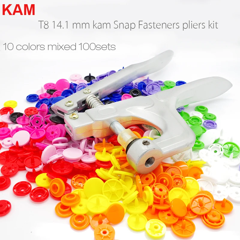 

{10 colors 100sets }KAM T8 14mm Glossy plastic Snap Button Fastener buttons for Diaper DIY Colors Mixed& Pliers Kit m