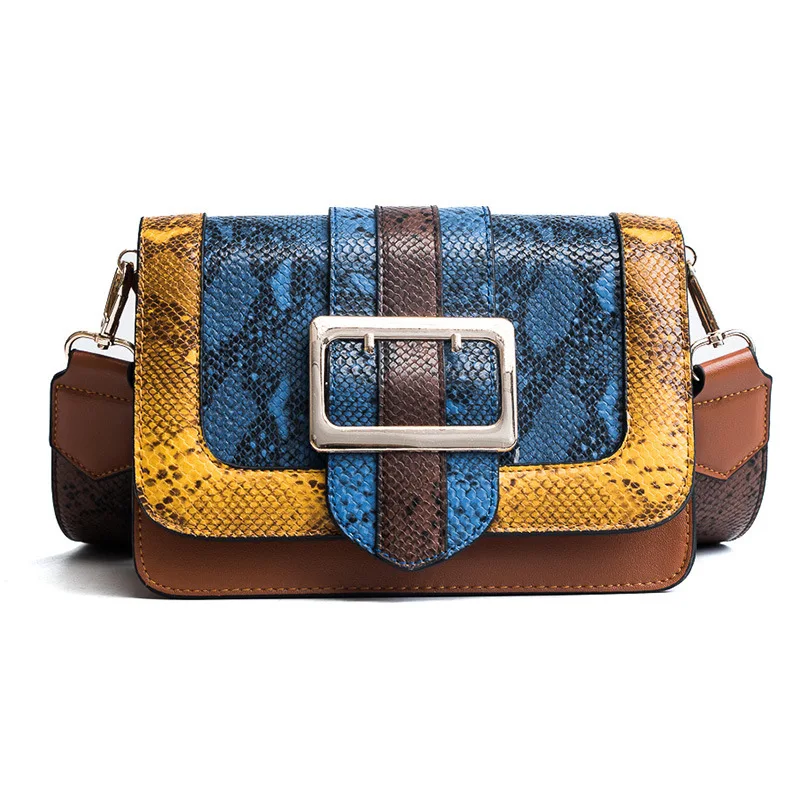 

Women messenger bag snake pu leather small crossbody bags wide strap for women handbags green summer 2019 fashion shoulder bag
