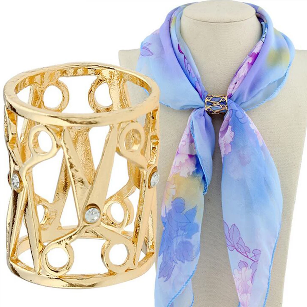 MagiDeal Clear Crystal Rhinestone Scarf Ring Clip Scissor Shape Hollow Out Tube Buckle | Украшения и аксессуары