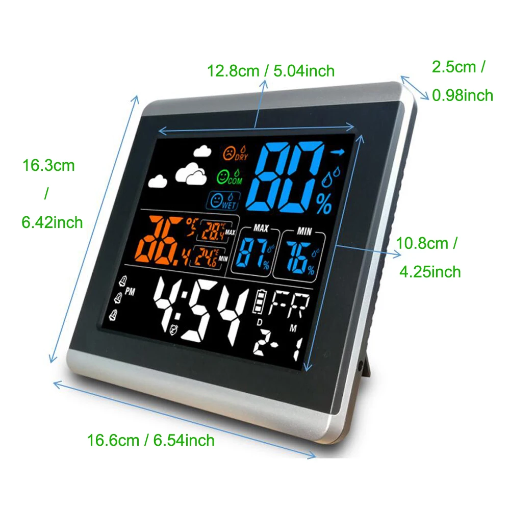 Цифровая метеостанция Подарок Красочный ЖК-дисплей Настольный Будильник беспроводной датчик температуры и влажности термометр-рекордер гигрометр