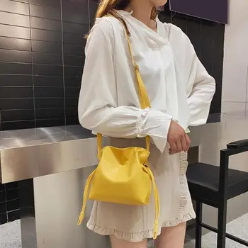 

Solid Color Shoulder Handbags Women PU Leather Drawstring Crossbody Bags