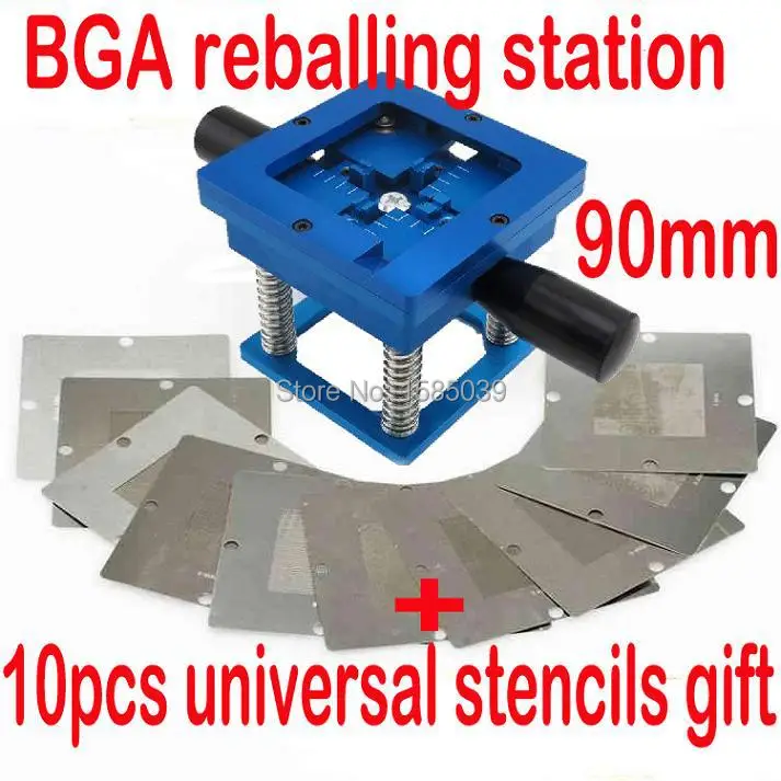 Синий BGA набор для реболлинга 90*90 мм BGA станция с ручным хвостовиком подарок 10 шт. универсальные трафареты BGA