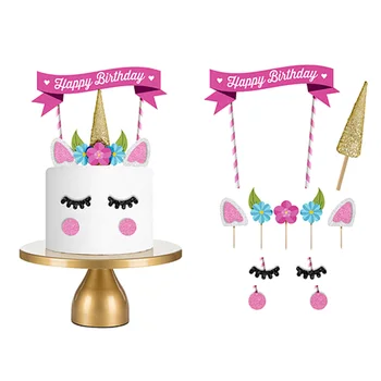 

1 Set Handmade Gold Pink Unicorn Party Cupcake Baking Decoration Happy Birthday Party Flag Baby Children Party Decor Cake Decor