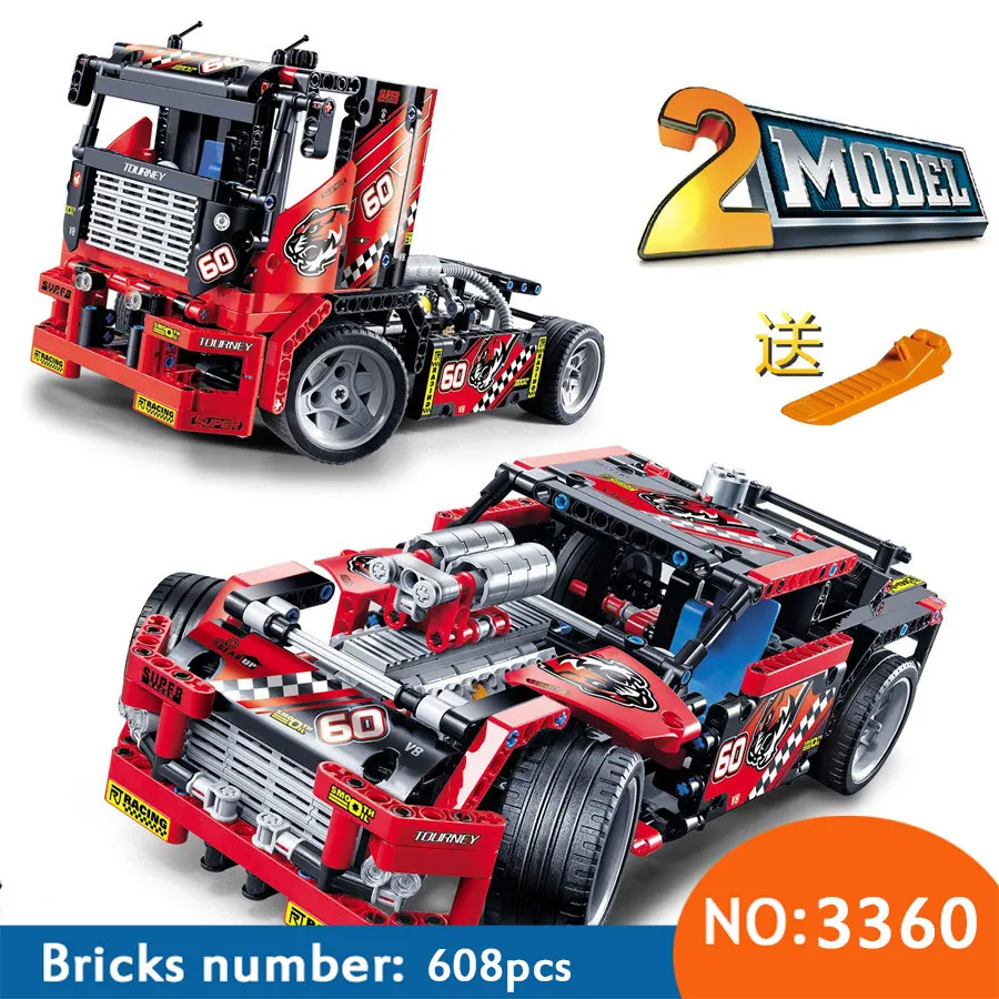 Новинка 608 шт гоночный грузовик автомобиль 2 в 1 трансформируемые Модели Строительные блоки наборы 3360 DIY игрушки