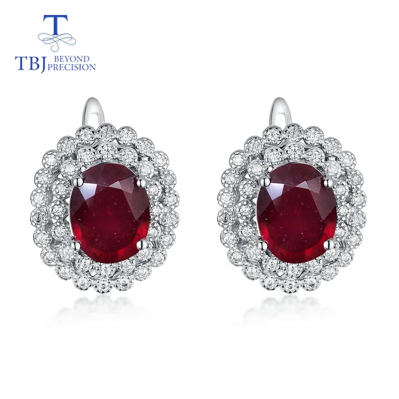 TBJ,925 sterling silver natural good color ruby classic clasp earrings anniversary best gift for mother or wife fine jewelry - Цвет камня: ruby earrings