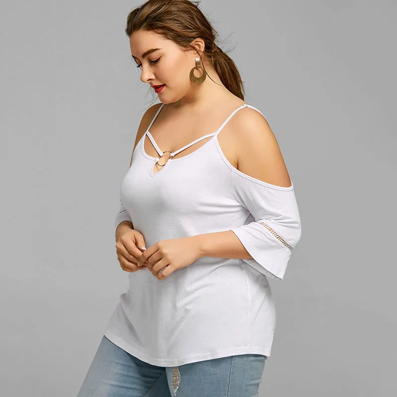 PlusMiss плюс размер 5XL сексуальное с открытыми плечами Boho пляжные Топы женские