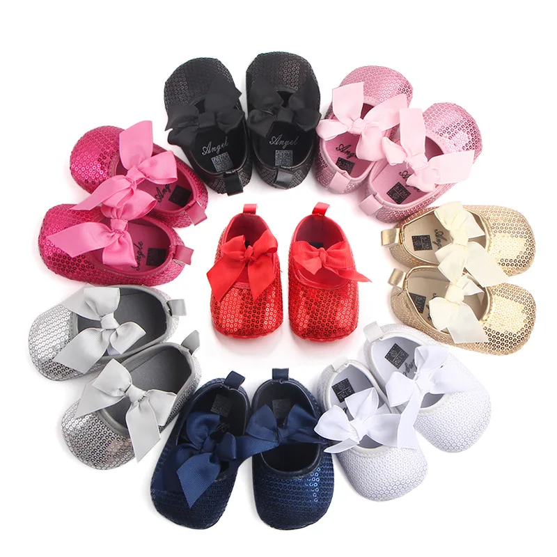 

Toddler Baby Girl Soft Cotton Princess Butterfly-knot Soft Sole Shiny Baby Girls Dresses Shoes For New Born Baby Non-slip 0-12M