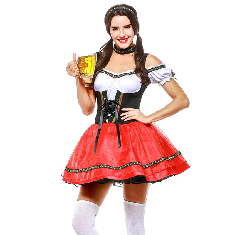 

Germany Bavaria Oktoberfest Costume Beer Girl Outfit French Maid Hen Party Bar Club Fancy Dress