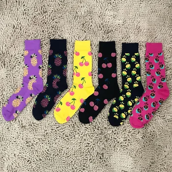

1pair Men's Funny Colorful Combed Cotton Socks Fruit Argyle style Dress Casual Crew Socks Happy Socks Wedding Gift P026