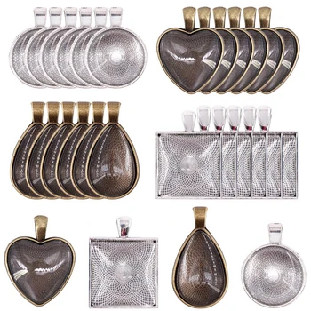

48pcs/Set Time Gem Photo Pendant Cabochon Base Setting 25mm Alloy Bottom Round Drop Square DIY Making Vintage Jewelry Findings