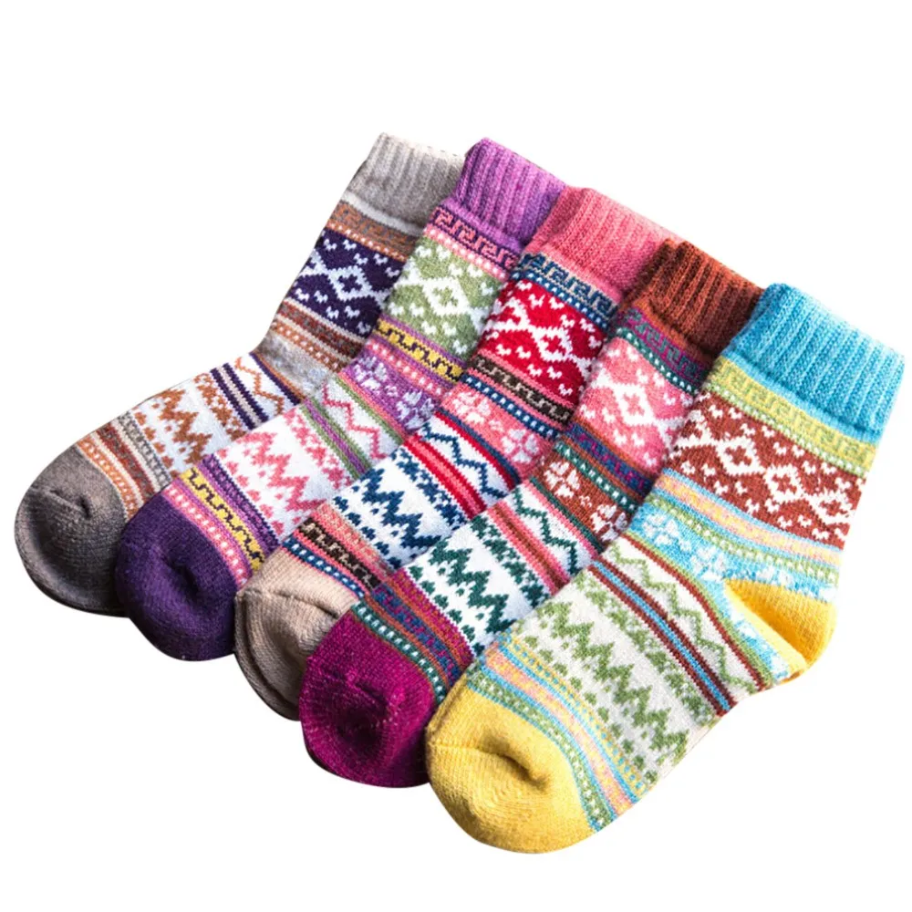 

Socks Women Winter Womens Vintage Winter Soft Warm Thick Cold Knit Wool Crew Socks Geometry Print Comfortable Mujer W501