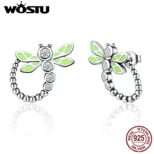 Подлинные 925 пробы серебряные и зеленые серьги-гвоздики в виде стрекозы для женщин, совместимы с фирменными ювелирными изделиями, подарок