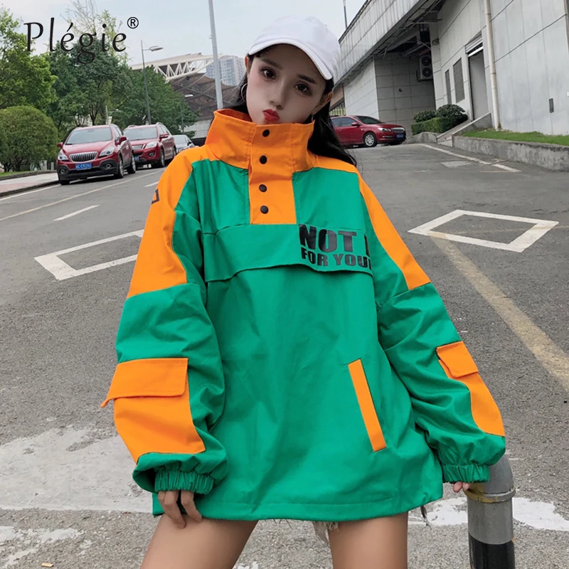 Ideal  Plegie Harajuku Oversized Jacket Women 2019 Spring New Letter Print Loose Outwear Coat Hip Hop Stre