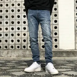 Винтажные синие/черные узкие джинсы-стрейч 2019 мужские уличные байкерские джинсы