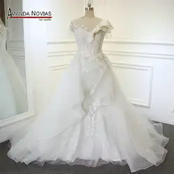 2019 Потрясающие линии оригинальная короткий рукав Свадебное Платье Аманда Noivas реальные фотографии vestido de noiva