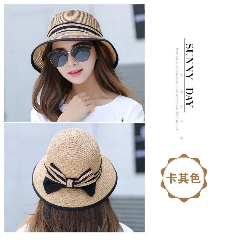 Muchique канотье шляпы для женщин Летняя соломенная шляпа от солнца с широкими полями пляжные шляпы для девушек уличная дорожная соломенная кепка Повседневная шляпа с бантом B-7847