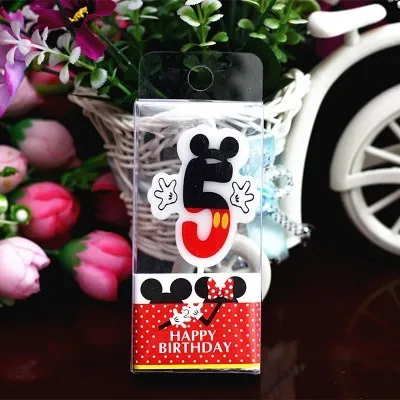 HOT Birthday Number 0-9 Candles Cartoon Mickey Minnie Mouse Happy Birthday Candle Cake Cupcake Topper Party Decoration Supplies - Color: Mickey 5