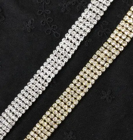 

1 Yard 4 Rows Crystal Close Rhinestone Cup Chain Silver Gold Base Sew On Rhinestones Trimming For Garments SS16
