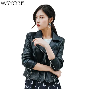 

WSYORE Motorcycle Jackets and Coats 2019 New Spring and Autumn Women Slim Short Faux Leather PU Biker Streetwear Jacket NS437