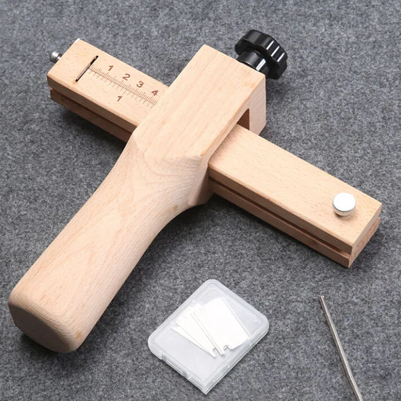 

Adjustable DIY Hand Cutting Wooden Strip Cutter Leather Strap Cutter Leathercraft Strip Belt With 5 Sharp Blades Leather