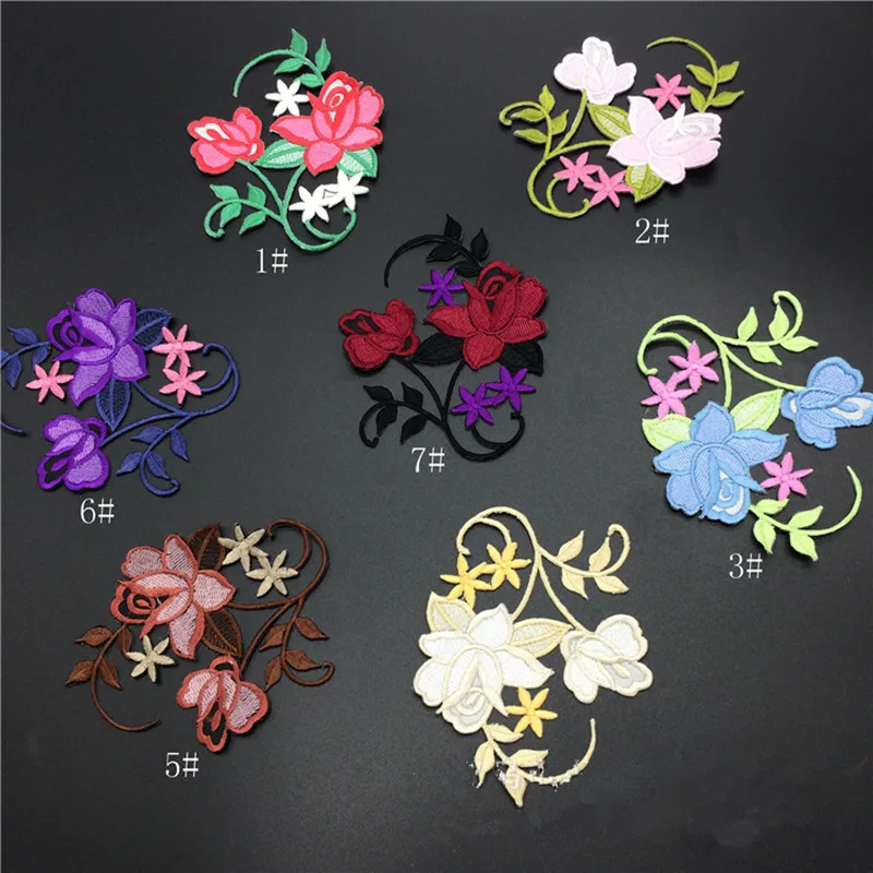 

20Pcs/Lot Flower Embroidery Patch Applique Fabric Need Iron Stick On Clothes Dress Patchwork Diy Accessory 11*9.5CM More Color